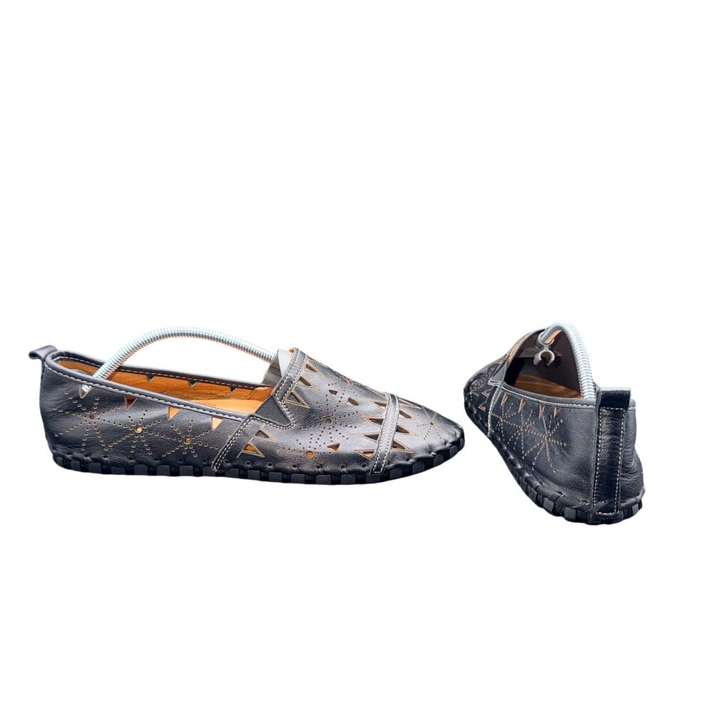 Spring Step Fusaro Black Leather Cutout Slip On Flats EU 41 US 10